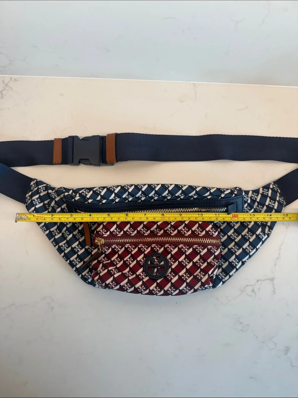 Tory Burch Convertible Crossbody Nylon Belt Bag - Dark Red & Navy Blue